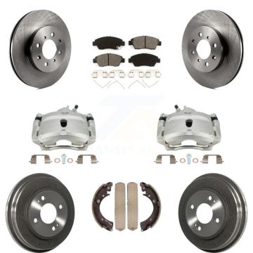 Front Rear Disc Brake Caliper Rotors Drums Semi-Metallic Pads Kit (8Pc) For Honda Civic KC8-100821S