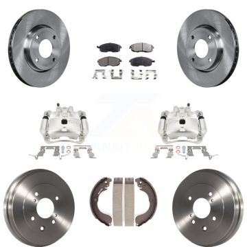 Front Rear Brake Caliper Rotors Drums Semi-Metallic Pads Kit (8Pc) For Nissan Versa Cube KC8-100822P