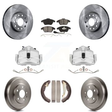 Front Rear Brake Caliper Rotors Drums Semi-Metallic Pads Kit (8Pc) For Volkswagen Jetta KC8-100822S