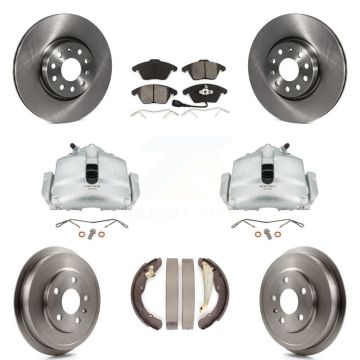 Front Rear Brake Caliper Rotors Drums Semi-Metallic Pads Kit (8Pc) For Volkswagen Jetta KC8-100823S