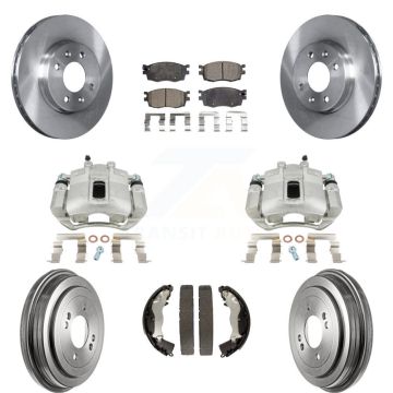 Front Rear Brake Caliper Rotors Drums Ceramic Pads Kit (8Pc) For Hyundai Accent Kia Rio KC8-100823T