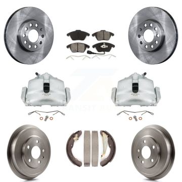 Front Rear Brake Caliper Rotors Drums Semi-Metallic Pads Kit (8Pc) For Volkswagen Jetta KC8-100824S