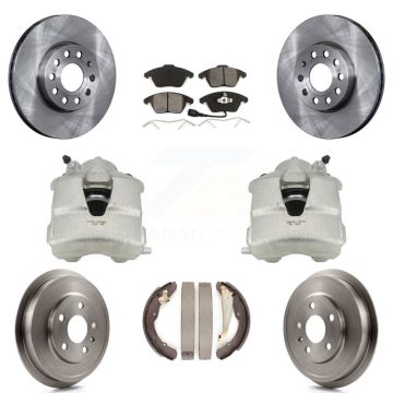 Front Rear Brake Caliper Rotors Drums Semi-Metallic Pads Kit (8Pc) For Volkswagen Jetta KC8-100825S