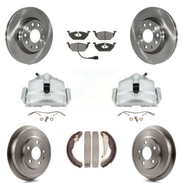 Front Rear Brake Caliper Rotors Drums Semi-Metallic Pads Kit (8Pc) For Volkswagen Jetta KC8-100826S