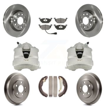 Front Rear Brake Caliper Rotors Drums Semi-Metallic Pads Kit (8Pc) For Volkswagen Jetta KC8-100827S