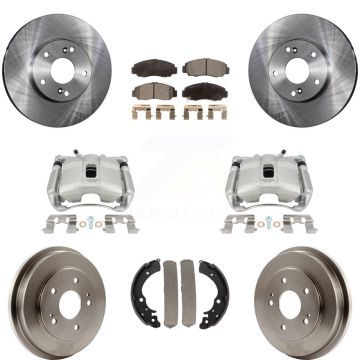 Front Rear Disc Brake Caliper Rotors Drums Semi-Metallic Pads Kit (8Pc) For Honda Civic KC8-100828P