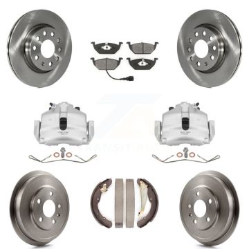 Front Rear Brake Caliper Rotors Drums Semi-Metallic Pads Kit (8Pc) For Volkswagen Jetta KC8-100828S