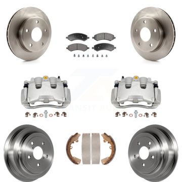 Front Rear Disc Brake Caliper Rotors Drums Ceramic Pads Kit (8Pc) For Dakota Dodge Ram KC8-100828T