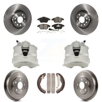 Front Rear Brake Caliper Rotors Drums Semi-Metallic Pads Kit (8Pc) For Volkswagen Jetta KC8-100829S