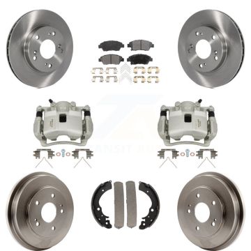 Front Rear Disc Brake Caliper Rotors Drums Ceramic Pads Kit (8Pc) For Honda Civic KC8-100829T