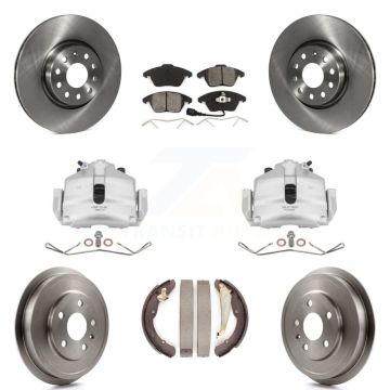 Front Rear Brake Caliper Rotors Drums Semi-Metallic Pads Kit (8Pc) For Volkswagen Jetta KC8-100830S