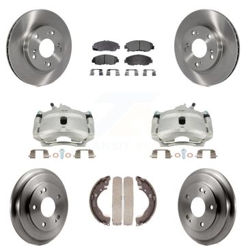 Front Rear Disc Brake Caliper Rotors Drums Ceramic Pads Kit (8Pc) For Honda Civic KC8-100830T
