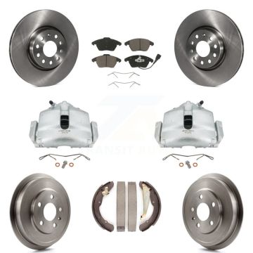 Front Rear Brake Caliper Rotors Drums Ceramic Pads Kit (8Pc) For Volkswagen Jetta Beetle KC8-100832C