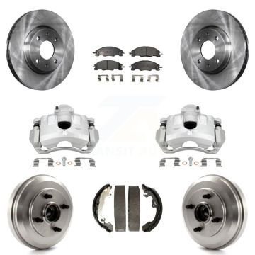 Front Rear Disc Brake Caliper Rotors Drums Semi-Metallic Pads Kit (8Pc) For Ford Focus KC8-100832P