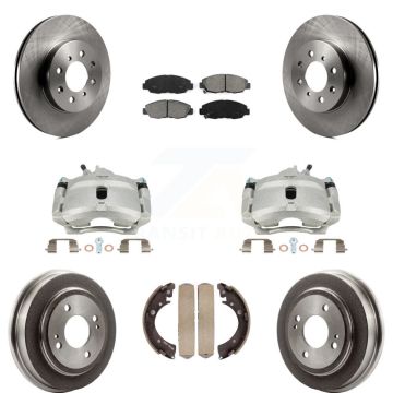 Front Rear Brake Caliper Rotor Drum Semi-Metallic Pad Kit (8Pc) For Honda Civic Acura EL KC8-100832S