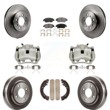 Front Rear Disc Brake Caliper Rotors Drum Ceramic Pads Kit (8Pc) For 2007-2008 Honda Fit KC8-100832T