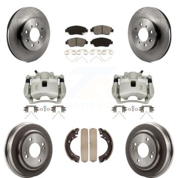 Front Rear Brake Caliper Rotors Drum Semi-Metallic Pad Kit (8Pc) For 2007-2008 Honda Fit KC8-100833S