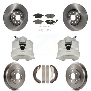 Front Rear Disc Brake Caliper Rotors Drums Ceramic Pads Kit (8Pc) For Volkswagen Jetta KC8-100834C