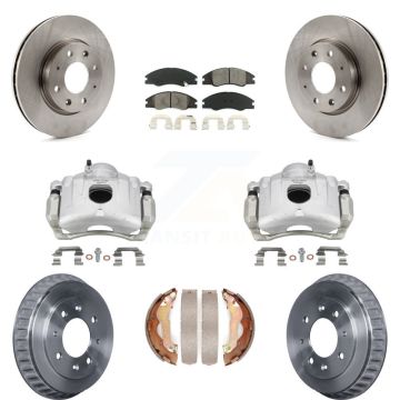 Front Rear Brake Caliper Rotors Drums Semi-Metallic Pads Kit (8Pc) For 07-09 Kia Spectra KC8-100834S