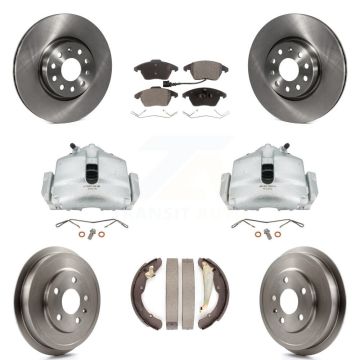 Front Rear Brake Caliper Rotors Drums Semi-Metallic Pads Kit (8Pc) For Volkswagen Jetta KC8-100835P