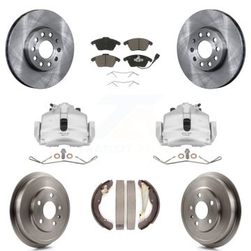 Front Rear Brake Caliper Rotors Drums Ceramic Pads Kit (8Pc) For Volkswagen Jetta Beetle KC8-100836C