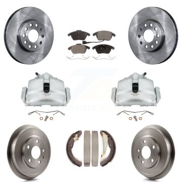 Front Rear Brake Caliper Rotors Drums Semi-Metallic Pads Kit (8Pc) For Volkswagen Jetta KC8-100836P