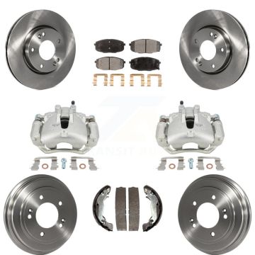 Front Rear Disc Brake Caliper Rotors Drums Ceramic Pads Kit (8Pc) For Hyundai Elantra KC8-100836T