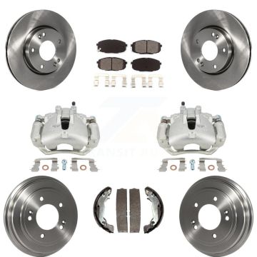 Front Rear Disc Brake Caliper Rotor Drum Semi-Metallic Pad Kit (8Pc) For Hyundai Elantra KC8-100837S