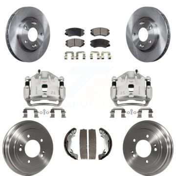 Front Rear Disc Brake Caliper Rotors Drums Ceramic Pads Kit (8Pc) For Hyundai Elantra KC8-100837T