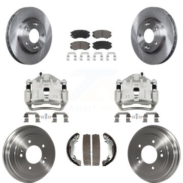 Front Rear Disc Brake Caliper Rotors Drums Ceramic Pads Kit (8Pc) For Hyundai Elantra KC8-100838C