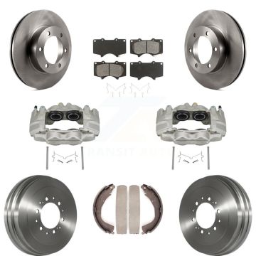 Front Rear Disc Brake Caliper Rotors Drum Semi-Metallic Pads Kit (8Pc) For Toyota Tundra KC8-100838S