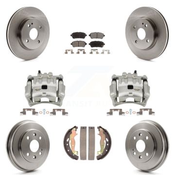 Front Rear Disc Brake Caliper Rotors Drums Ceramic Pads Kit (8Pc) For 2011-2014 Mazda 2 KC8-100838T