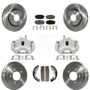 Front Rear Disc Brake Caliper Rotors Drums Ceramic Pads Kit (8Pc) For Hyundai Elantra KC8-100839C
