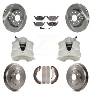 Front Rear Brake Caliper Rotors Drums Semi-Metallic Pads Kit (8Pc) For Volkswagen Jetta KC8-100839P