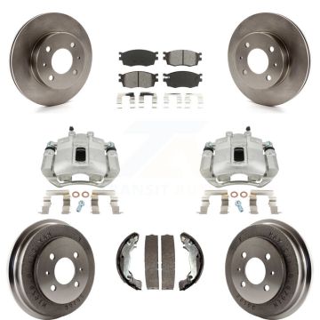 Front Rear Disc Brake Caliper Rotors Drum Semi-Metallic Pad Kit (8Pc) For Hyundai Accent KC8-100839S