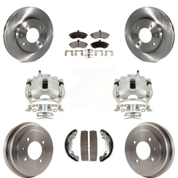 Front Rear Disc Brake Caliper Rotors Drums Ceramic Pads Kit (8Pc) For Hyundai Elantra KC8-100839T