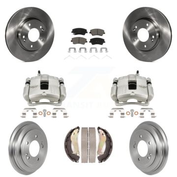 Front Rear Disc Brake Caliper Rotors Drums Ceramic Pads Kit (8Pc) For Hyundai Elantra KC8-100840C