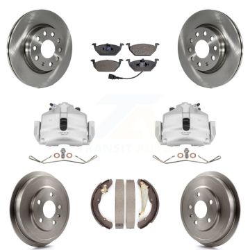 Front Rear Brake Caliper Rotors Drums Semi-Metallic Pads Kit (8Pc) For Volkswagen Jetta KC8-100840P