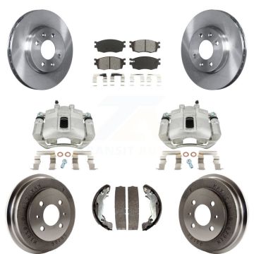 Front Rear Brake Caliper Rotor Drum Semi-Metallic Pad Kit (8Pc) For Hyundai Accent Sedan KC8-100840S