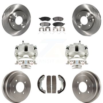 Front Rear Disc Brake Caliper Rotors Drums Ceramic Pads Kit (8Pc) For Hyundai Elantra KC8-100840T