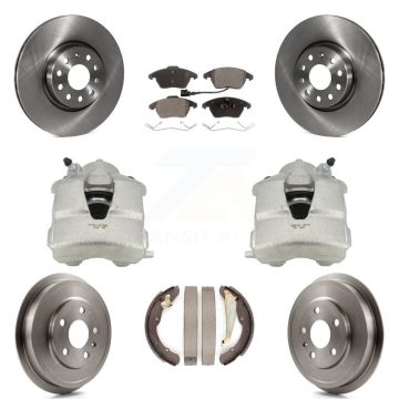 Front Rear Brake Caliper Rotors Drums Semi-Metallic Pads Kit (8Pc) For Volkswagen Jetta KC8-100841P