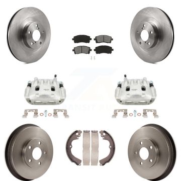 Front Rear Brake Caliper Rotors Drum Semi-Metallic Pads Kit (8Pc) For Subaru Impreza WRX KC8-100842S