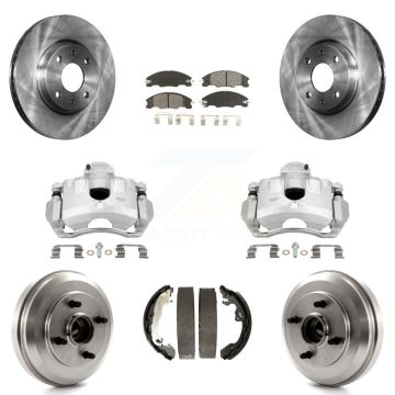 Front Rear Disc Brake Caliper Rotors Drums Semi-Metallic Pads Kit (8Pc) For Ford Focus KC8-100843S