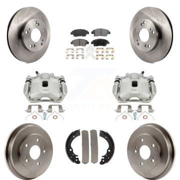 Front Rear Disc Brake Caliper Rotors Drums Semi-Metallic Pads Kit (8Pc) For Honda Civic KC8-100844P