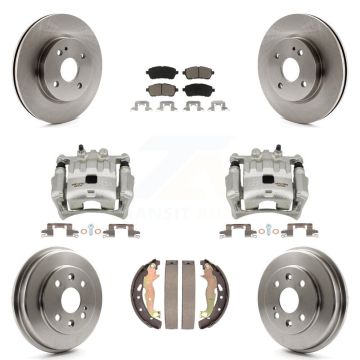 Front Rear Disc Brake Caliper Rotors Drums Ceramic Pads Kit (8Pc) For 2011-2014 Mazda 2 KC8-100846C