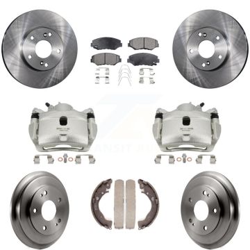 Front Rear Disc Brake Caliper Rotors Drums Semi-Metallic Pads Kit (8Pc) For Honda Civic KC8-100846P