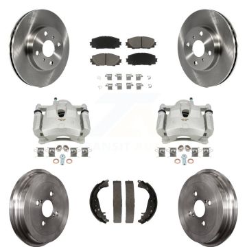 Front Rear Disc Brake Caliper Rotors Drums Ceramic Pads Kit (8Pc) For Toyota Yaris KC8-100847C