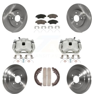 Front Rear Disc Brake Caliper Rotors Drum Ceramic Pads Kit (8Pc) For 2015-2020 Honda Fit KC8-100849C