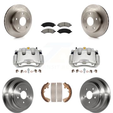 Front Rear Brake Caliper Rotors Drums Semi-Metallic Pads Kit (8Pc) For Dakota Dodge Ram KC8-100849S