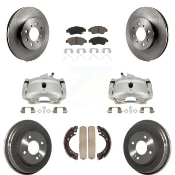 Front Rear Disc Brake Caliper Rotors Drums Ceramic Pads Kit (8Pc) For Honda Civic KC8-100850C